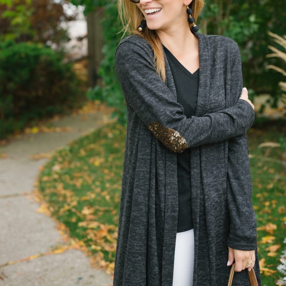 PinkBlush Sequin Elbow Grey Cardigan